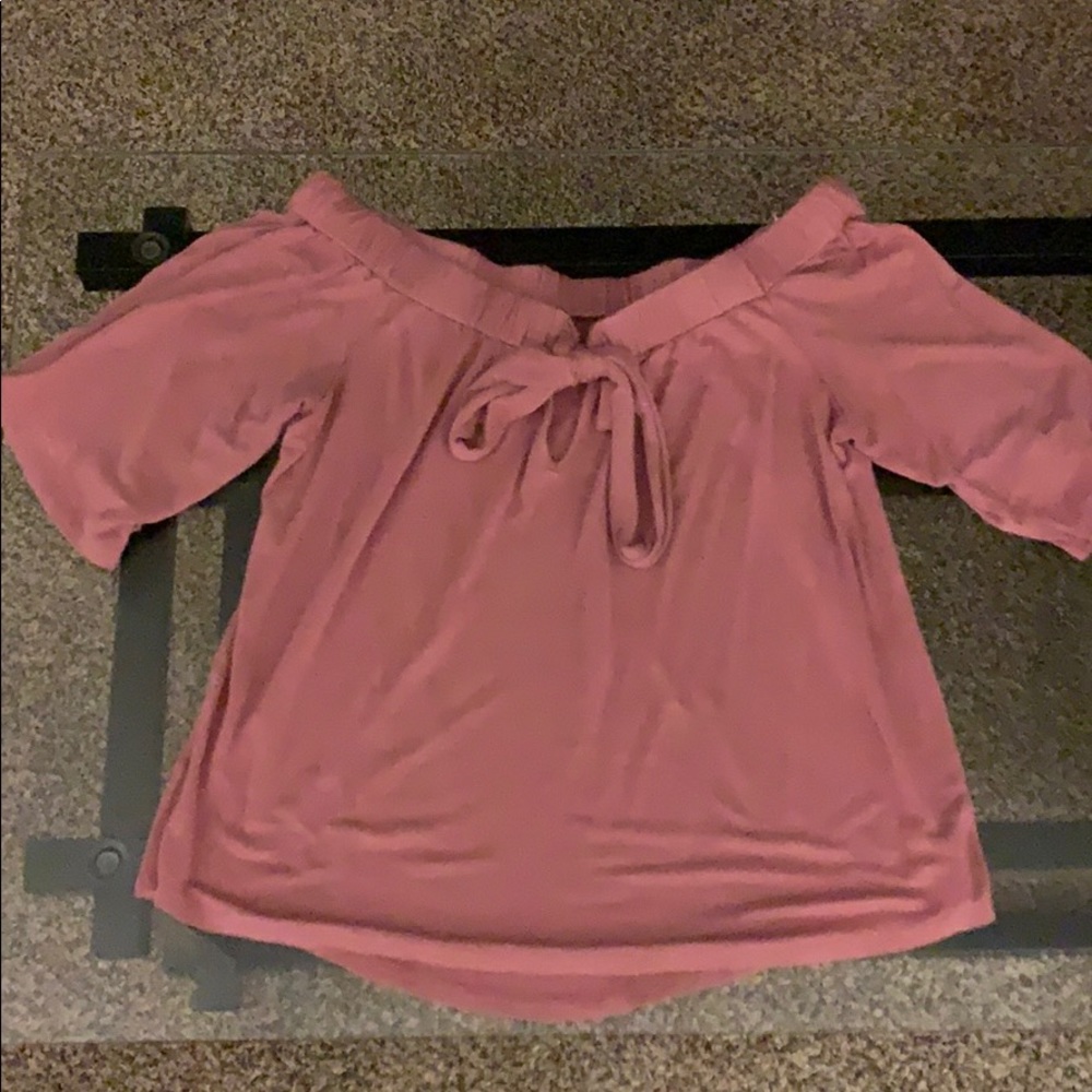Blush pink off the shoulder top